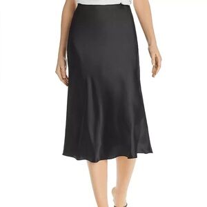 Aqua Black Satin Midi Skirt